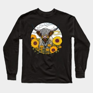 Sunflower Stained Glass Highland Cow #3 Long Sleeve T-Shirt